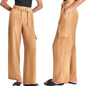 DKNY High Rise Belted Wide Leg Cargo Pants Tawney Utility Gorpcore Size 00 NWT